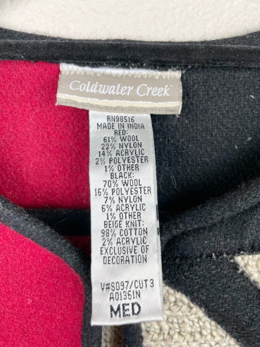 VTG Coldwater Creek Women's Medium Statement Patchwork Wool Jacket Felted Knit - Picture 3 of 15
